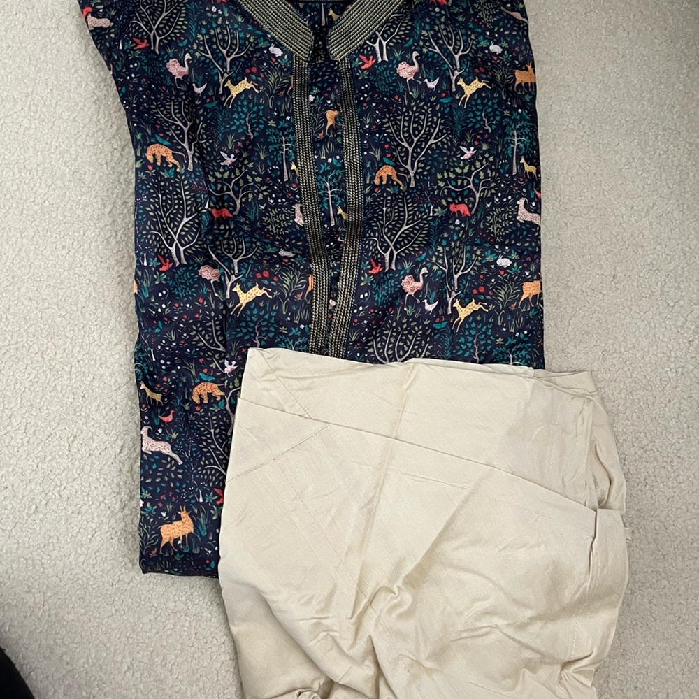 Colorful Animal Print Kurta 40” with cream pyjama pants
